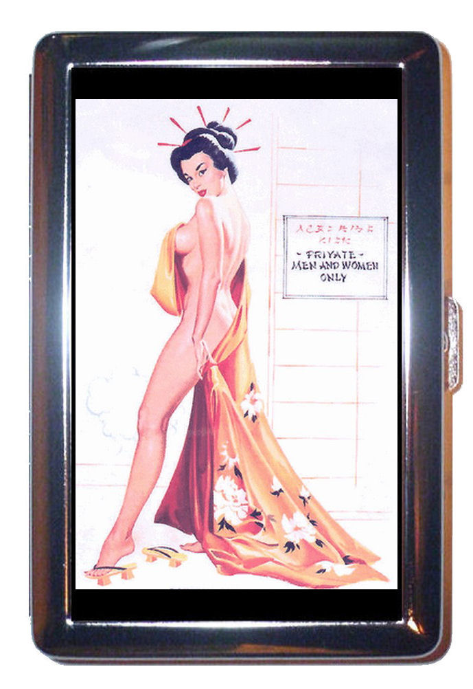 JAPANESE PIN UP GIRL GEISHA ID Holder, Cigarette Case or Wallet MADE 